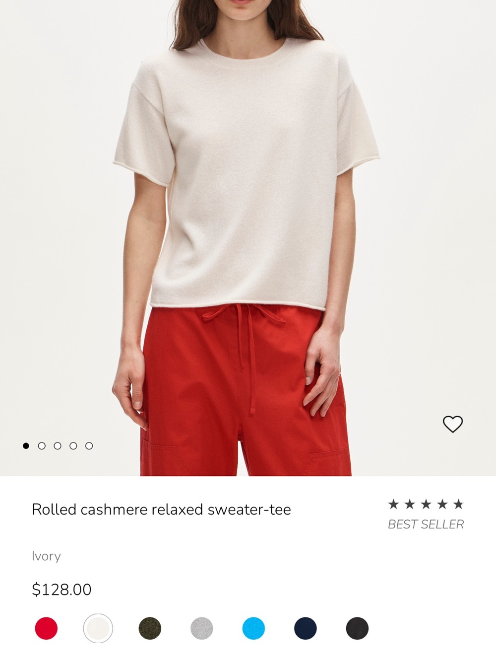 J. Crew Ivory Rolled Cashmere Relaxed Tee